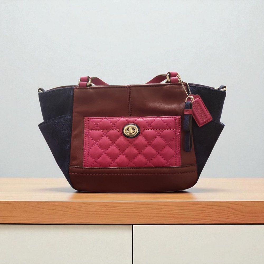 👜✨ Coach Park Block Quilted Carrier Mini Tote ✨👜🤎 Leather & Suede 🤎